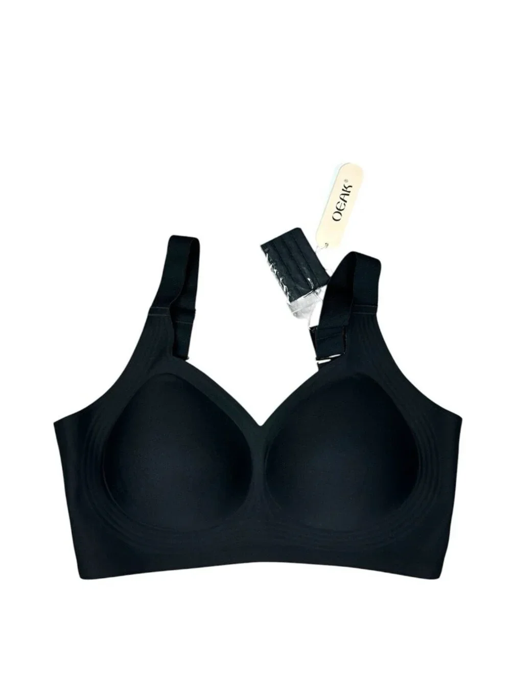 OEAK Womens Wireless Jelly Comfort Bra Black XL Padded Seamless Adjustable Strap